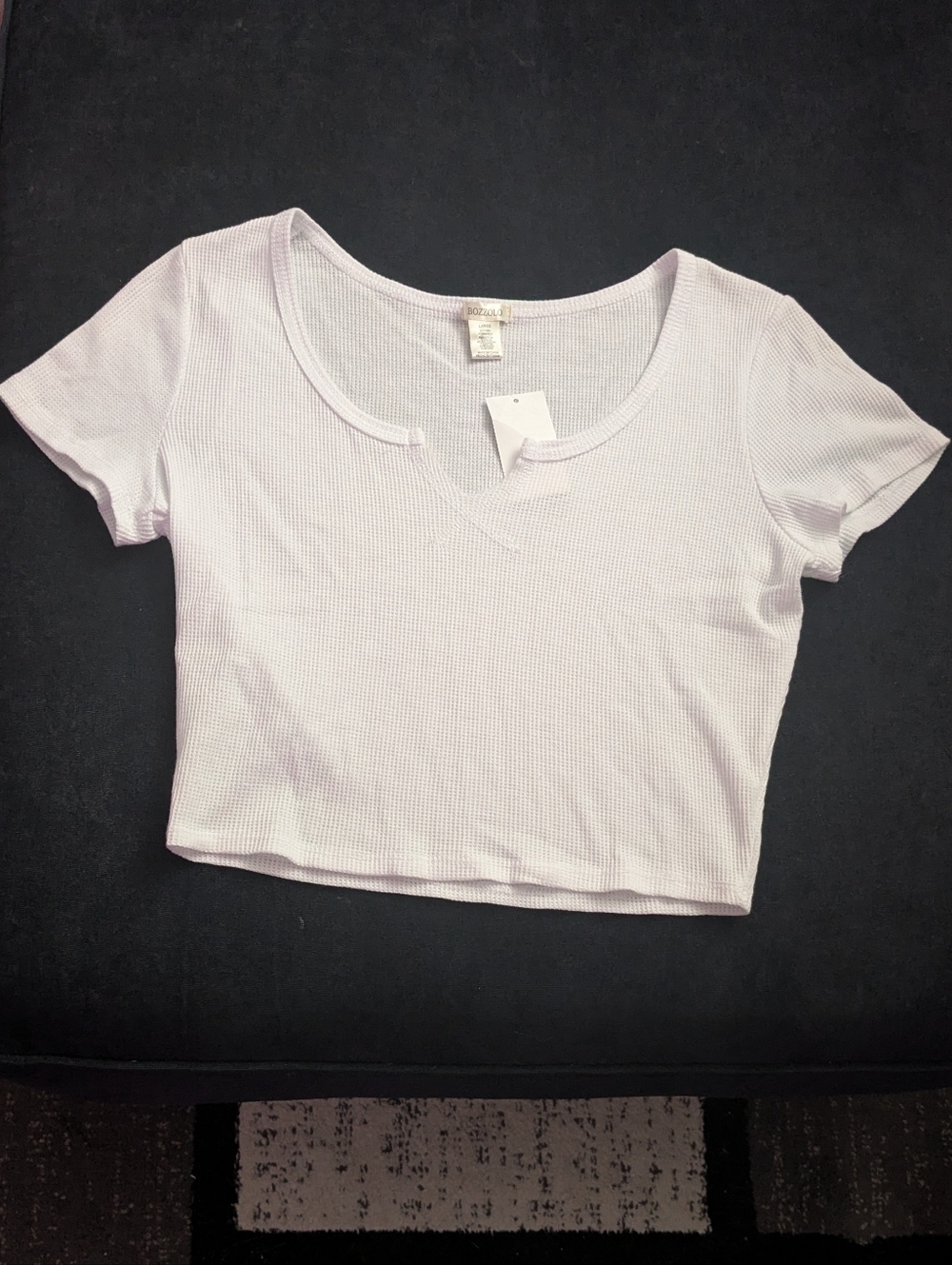 NWOT! Bozzolo Waffle Textured White Crop Top Size L